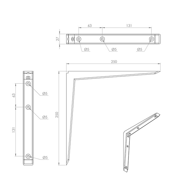 CIME - Console équerre carrée CIME acier époxy blanc 250x250mm - large