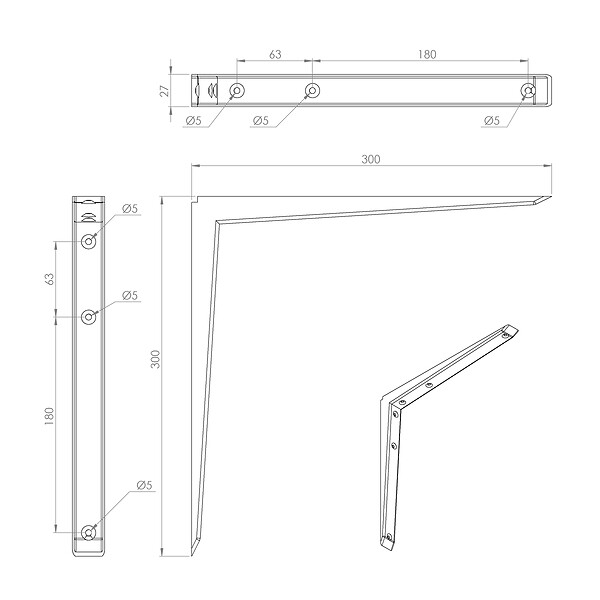 CIME - Console équerre carrée CIME acier époxy blanc 300x300mm - large
