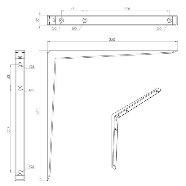 CIME - Console équerre carrée CIME acier époxy blanc 350x350mm - large