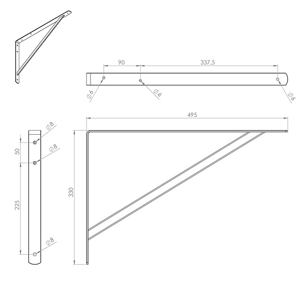 CIME - Console équerre renforcée CIME acier époxy blanc 495x330mm - large