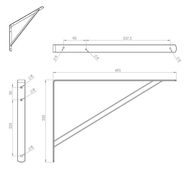 CIME - Console équerre renforcée CIME acier gris 495x330mm - large