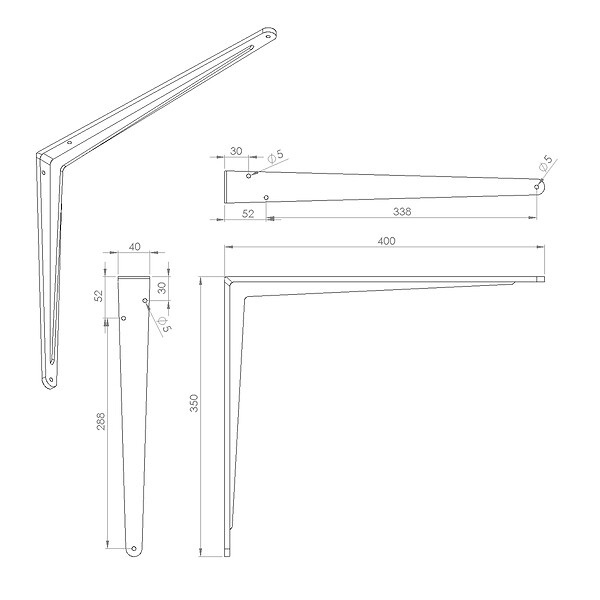 CIME - Console équerre charge lourde CIME aluminium gris 350x400mm - large