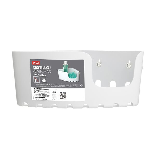 TATAY - Etagère d'Angle TATAY Plastique à Ventouses Blanc Opaque - large