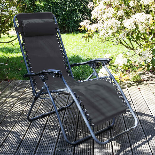 OVIALA - Fauteuil relax de jardin en acier et textilène inclinable gris - Monaco - large
