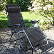 OVIALA - Fauteuil relax de jardin en acier et textilène inclinable gris - Monaco - vignette
