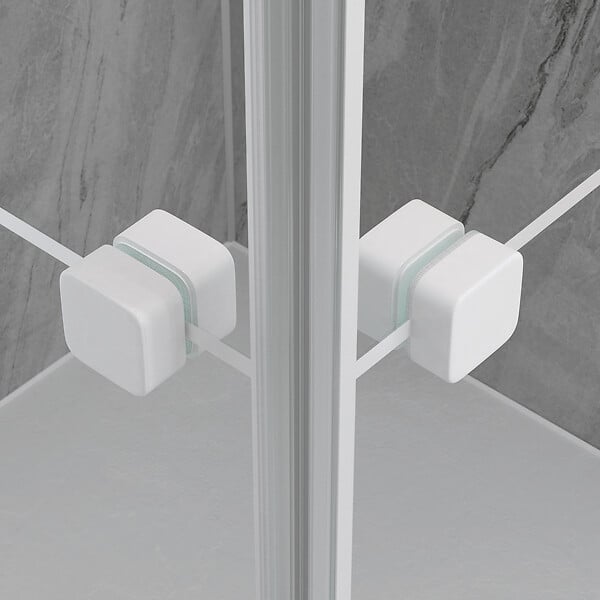 AURLANE - Portes de Douche en Angle 80x80x190 cm - Motifs carrés - Profilés Blanc - WHITE CUBE - large