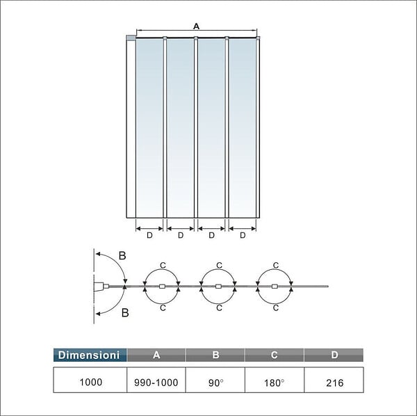 AICA SANITAIRE - Pare-baignoire 100x140cm à 4 volets, paroi pivotante et pliante 180°, écran de douche en 4mm verre securit et transparent - large
