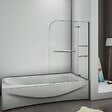 AICA SANITAIRE - Pare-baignoire pivotant 120x140cm écran de baignoire pivotant à 90°， paroi de baignoire ne verre securit, avec porte-serviette, 2 étagères - vignette