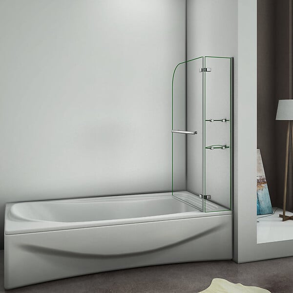 AICA SANITAIRE - Pare-baignoire pivotant 120x140cm écran de baignoire pivotant à 90°， paroi de baignoire ne verre securit, avec porte-serviette, 2 étagères - large