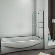 AICA SANITAIRE - Pare-baignoire pivotant 120x140cm écran de baignoire pivotant à 90°， paroi de baignoire ne verre securit, avec porte-serviette, 2 étagères - vignette