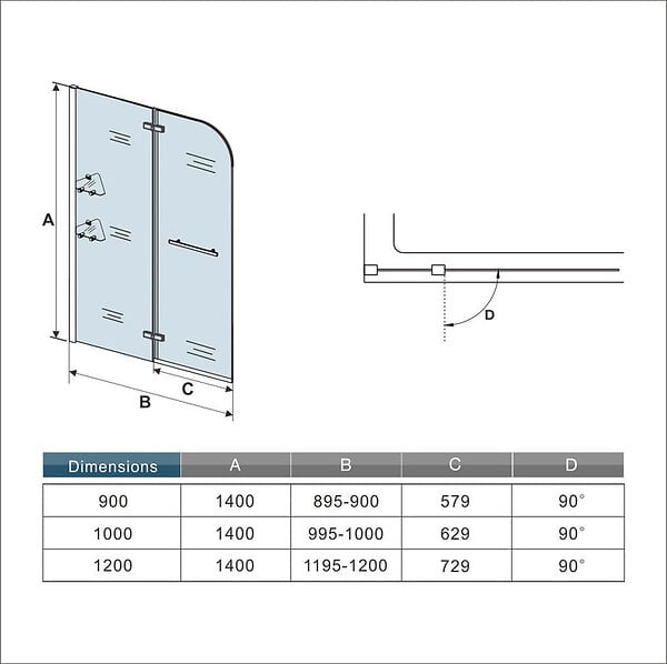 AICA SANITAIRE - Pare-baignoire pivotant 120x140cm écran de baignoire pivotant à 90°， paroi de baignoire ne verre securit, avec porte-serviette, 2 étagères - large