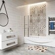 AICA SANITAIRE - Pare-baignoire 100x140cm paroi pivotante 180° en verre trempé clair écran de douche avec porte-serviette et 2 étagères - vignette