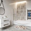 AICA SANITAIRE - Pare-baignoire 100x140cm paroi pivotante 180° en verre trempé clair écran de douche avec porte-serviette et 2 étagères - vignette