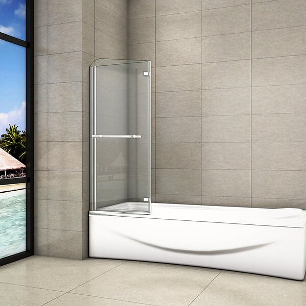 AICA SANITAIRE - Pare-baignoire 120x140cm paroi pivotante 180° et pliante, écran de baignoire en 6mm verre anticalcaire avec poignée en Inox - large