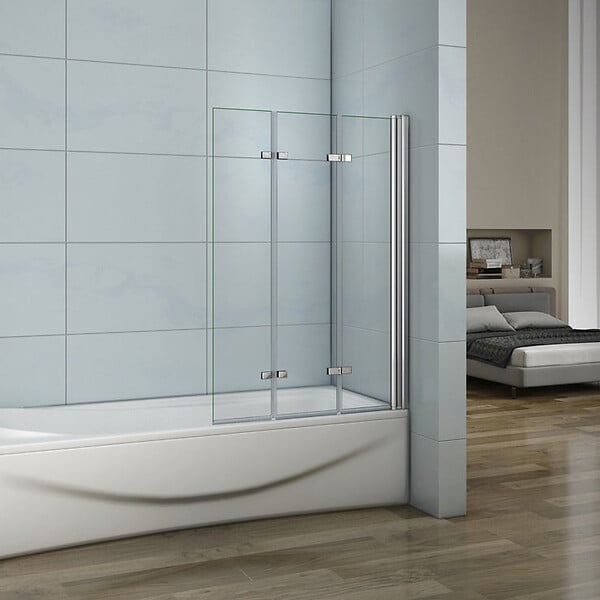 AICA SANITAIRE - Pare-baignoire 130cm Hauteur 140cm, paroi de baignoire pivotante et pliante, 3 volets, écran de douche en verre anticalcaire - large