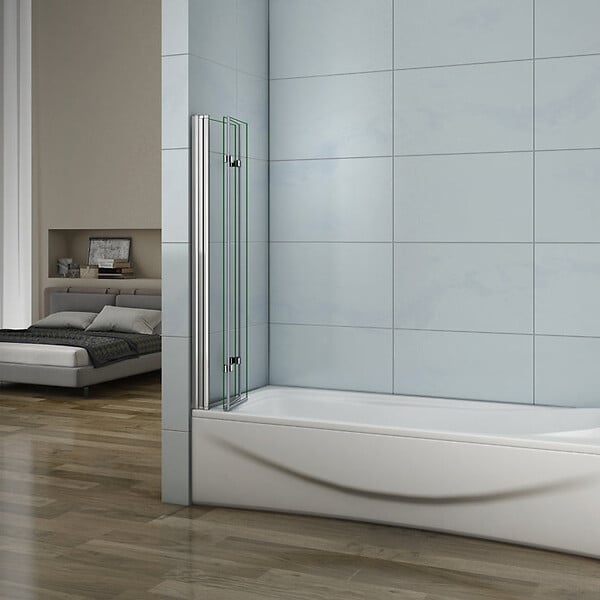 AICA SANITAIRE - Pare-baignoire 130cm Hauteur 140cm, paroi de baignoire pivotante et pliante, 3 volets, écran de douche en verre anticalcaire - large