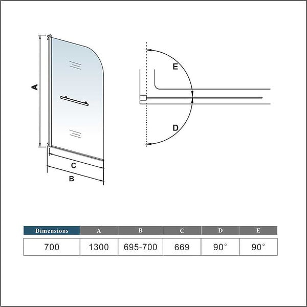 AICA SANITAIRE - Pare-baignoire 70x130cm pivotant 180° en verre trempé écran paroi de baignoire avec porte-serviette - large