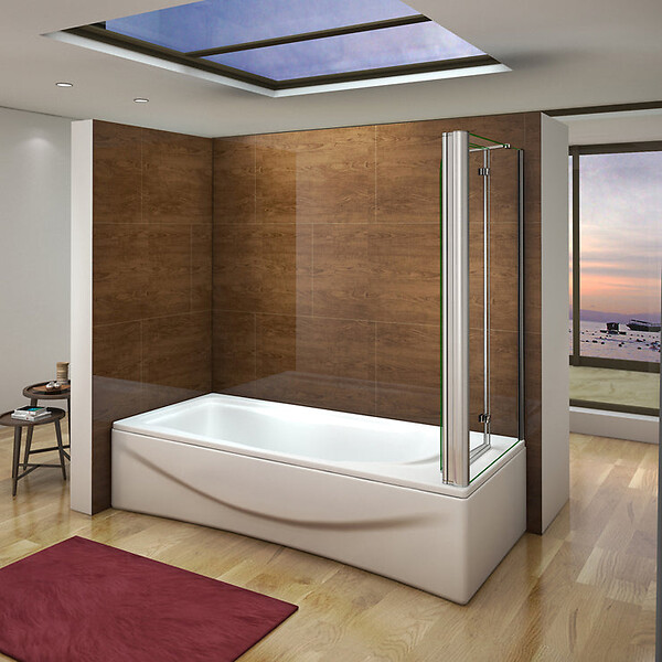 AICA SANITAIRE - Pare-baignoire pivotant et pliant 120x140cm avec paroi fixe 80x140cm, écran de baignoire en verre trempé et anticalcaire - large