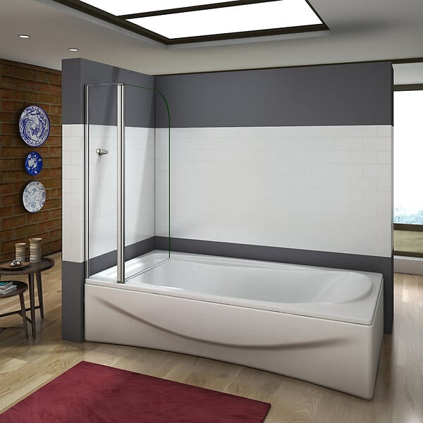 AICA SANITAIRE - Pare-baignoire 100x140cm pivotant à 180°, écran paroi de baignoire en verre 5mm trempé et anticalcaire avec porte-serviette - large
