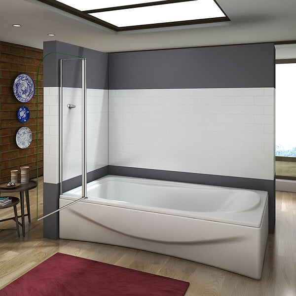 AICA SANITAIRE - Pare-baignoire 100x140cm pivotant à 180°, écran paroi de baignoire en verre 5mm trempé et anticalcaire avec porte-serviette - large