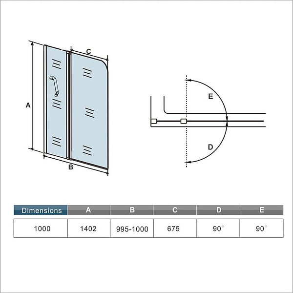 AICA SANITAIRE - Pare-baignoire 100x140cm pivotant à 180°, écran paroi de baignoire en verre 5mm trempé et anticalcaire avec porte-serviette - large