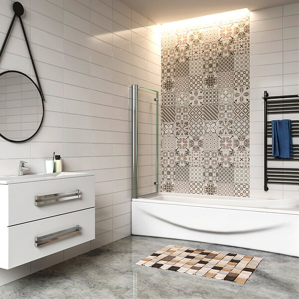 AICA SANITAIRE - Pare-baignoire 120x140cm pivotant et pliant, écran de douche à 2 volets paroi de baignoire en verre securit clair et anticalcaire - large