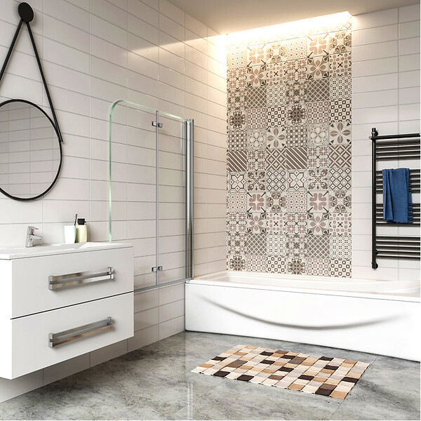 AICA SANITAIRE - Pare-baignoire 120x140cm pivotant et pliant, écran de douche à 2 volets paroi de baignoire en verre securit clair et anticalcaire - large