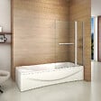 AICA SANITAIRE - Pare-baignoire 100x140cm rectangle paroi pivotante à 240°, écran de douche en verre securit avec 2 étagères - vignette