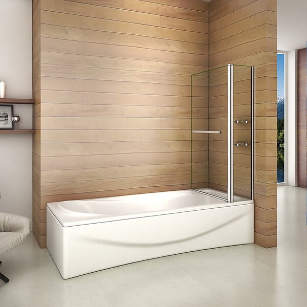 AICA SANITAIRE - Pare-baignoire 100x140cm rectangle paroi pivotante à 240°, écran de douche en verre securit avec 2 étagères - large