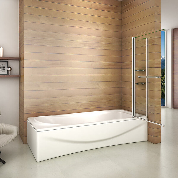 AICA SANITAIRE - Pare-baignoire 100x140cm rectangle paroi pivotante à 240°, écran de douche en verre securit avec 2 étagères - large