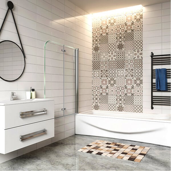 AICA SANITAIRE - Pare-baignoire 90x140cm pivotant et pliant, écran de douche à 2 volets paroi de baignoire en verre securit clair et anticalcaire - large