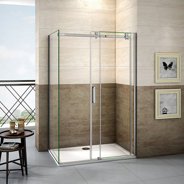 AICA SANITAIRE - Cabine de douche coulissante 100x80x195cm, porte de douche 100cm + paroi latérale, verre 8mm anticalcaire - large