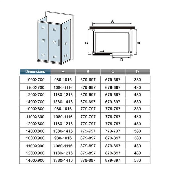 AICA SANITAIRE - Cabine de douche coulissante en forme U 110x70x70x190cm en 5mm verre de sécurité, AICA porte de douche coulissante 110cm + 2 parois latérales - large