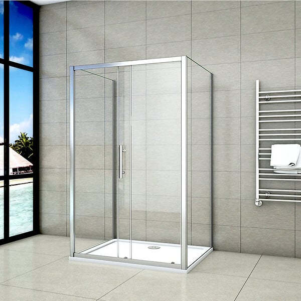 AICA SANITAIRE - Cabine de douche coulissante en forme U 100x100x100x190cm en 5mm verre de sécurité, AICA porte de douche coulissante 100cm + 2 parois latérales - large