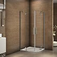AICA SANITAIRE - Cabine de douche battante 90x90x195cm 1/4 de cercle en verre anticalcaire, porte de douche pivotante à charnières, avec petite barre fixée d'angle - vignette