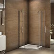 AICA SANITAIRE - Cabine de douche battante 90x90x195cm 1/4 de cercle en verre anticalcaire, porte de douche pivotante à charnières, avec petite barre fixée d'angle - vignette