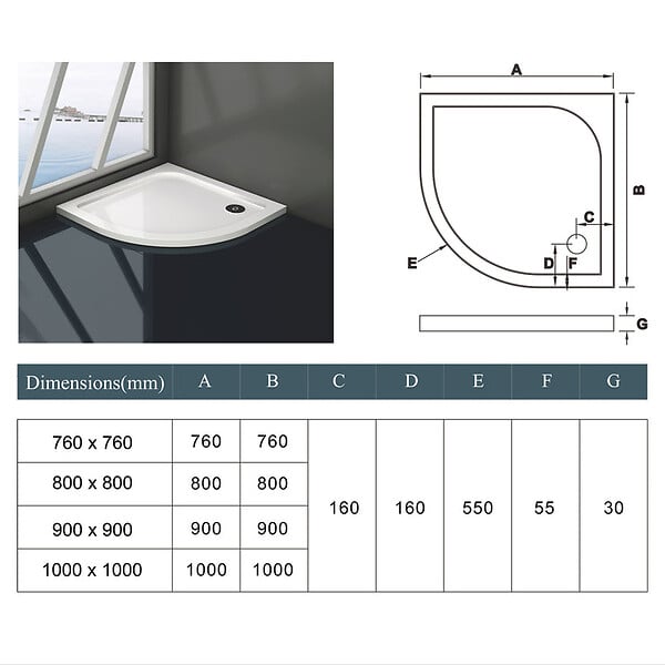 AICA SANITAIRE - Cabine de douche battante 80x80x195cm avec receveur de douche blanc, cabine de douche 1/4 de cercle en verre anticalcaire - large