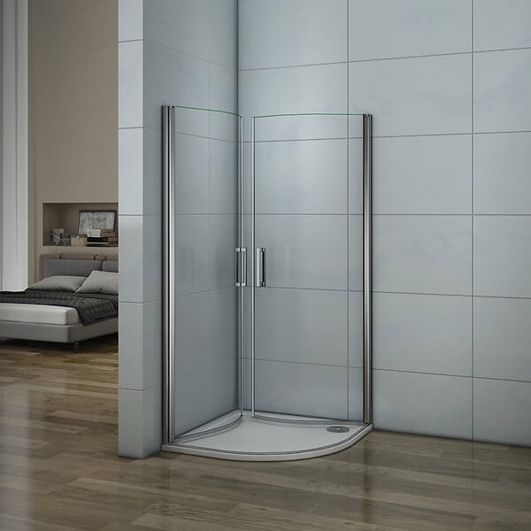 AICA SANITAIRE - Cabine de douche battante 80x80x195cm 1/4 rond, porte de douche pivotante à 180°en verre 6mm securit anticalcaire - large