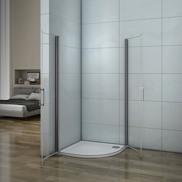 AICA SANITAIRE - Cabine de douche battante 80x80x195cm 1/4 rond, porte de douche pivotante à 180°en verre 6mm securit anticalcaire - large