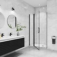 AICA SANITAIRE - Porte de douche pivotante 130x200cm avec un élément fixe Profilé noir mat Porte de douche Hauteur 200cm en verre anticalcaire - vignette