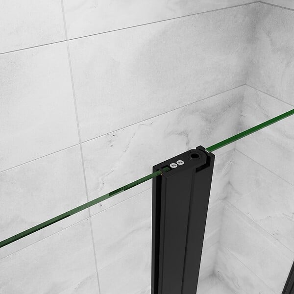 AICA SANITAIRE - Porte de douche pivotante 130x200cm avec un élément fixe Profilé noir mat Porte de douche Hauteur 200cm en verre anticalcaire - large