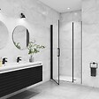 AICA SANITAIRE - Porte de douche pivotante 130x200cm avec un élément fixe Porte de douche noire Hauteur 200cm en 8mm verre anticalcaire - vignette