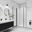 AICA SANITAIRE - Porte de douche pivotante 130x200cm avec un élément fixe Porte de douche noire Hauteur 200cm en 8mm verre anticalcaire - vignette
