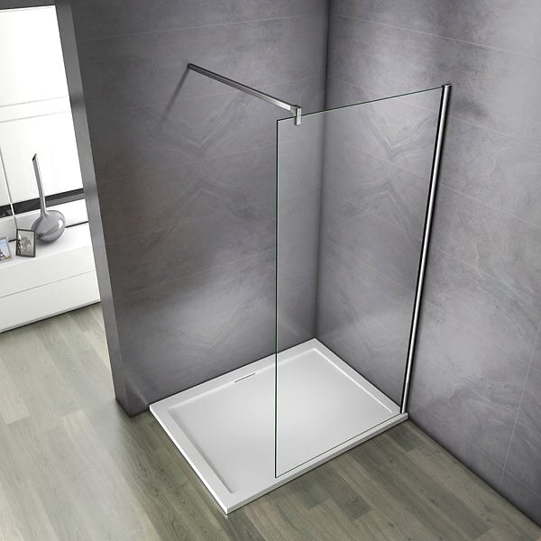 AICA SANITAIRE - Paroi de douche 90x200cm verre 10mm avec barre de fixation 140cm en carré, AICA paroi de douche à l'italienne en verre securit anticalcaire - large