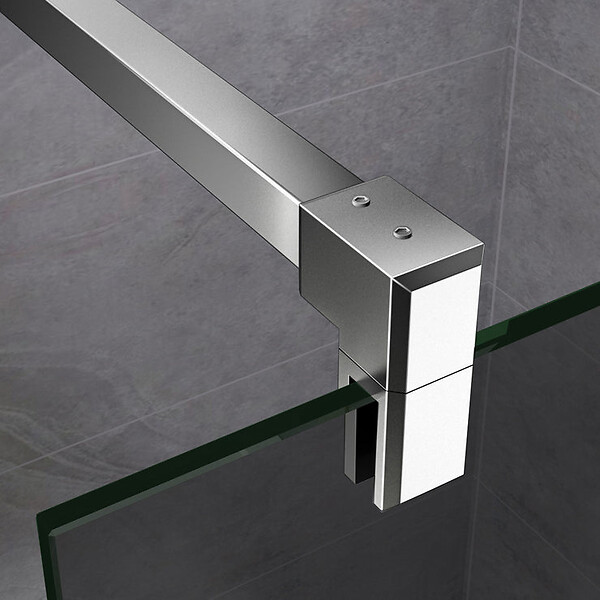 AICA SANITAIRE - Paroi de douche grise 140x200cm avec barre de fixation 90cm en carré, paroi de douche à l'italienne en 8mm verre anticalcaire - large