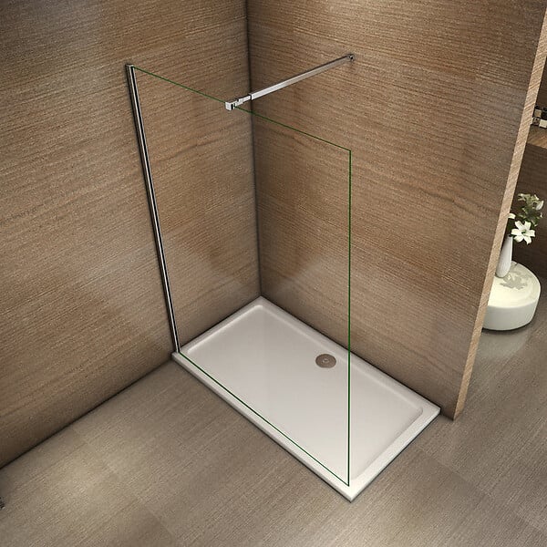 AICA SANITAIRE - Paroi de douche 130x200cm avec barre de fixation 73-120cm en carré, profilé en chromé, AICA paroi de douche à l'italienne en 8mm verre anticalcaire et securit - large