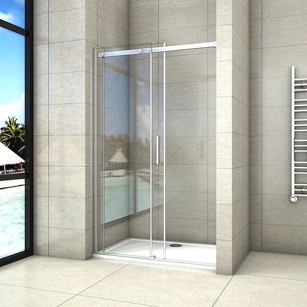 AICA SANITAIRE - Porte de douche coulissante 120x195cm, porte de douche installée en niche, verre de sécurité anticalcaire 8mm, profilé chromé - large