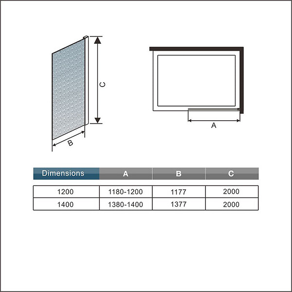AICA SANITAIRE - Paroi de douche sablé 100x200cm avec barre de fixation 140cm recoupable, paroi de douche à l'italienne en 8mm verre dépoli et anticalcaire - large