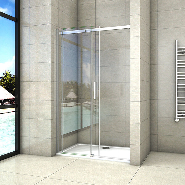 AICA SANITAIRE - Porte de douche coulissante 160x195cm, porte de douche installée en niche, verre de sécurité anticalcaire 8mm, profilé chromé - large