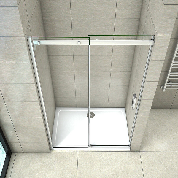 AICA SANITAIRE - Porte de douche coulissante 160x195cm, porte de douche installée en niche, verre de sécurité anticalcaire 8mm, profilé chromé - large
